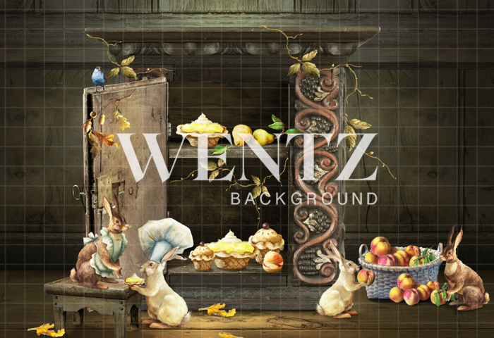 Fabric Photography Background Bunnies in the Easter Kitchen / Backdrop 2405