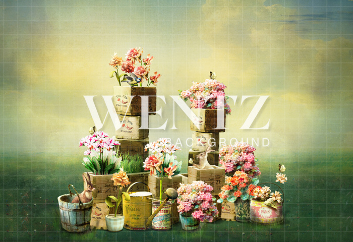 Fabric Photography Background Enchanted Garden with Bunnies / Backdrop 2406