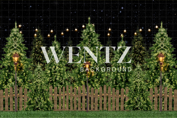 Fabric Photography Background Christmas Farm with Pine Tree / Backdrop 2493