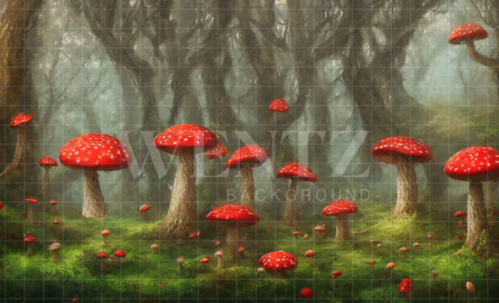 Fabric Photography Background Forest with Mushrooms / Backdrop 2525