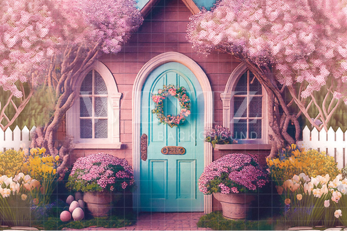 Fabric Photography Background Easter House / Backdrop 2584