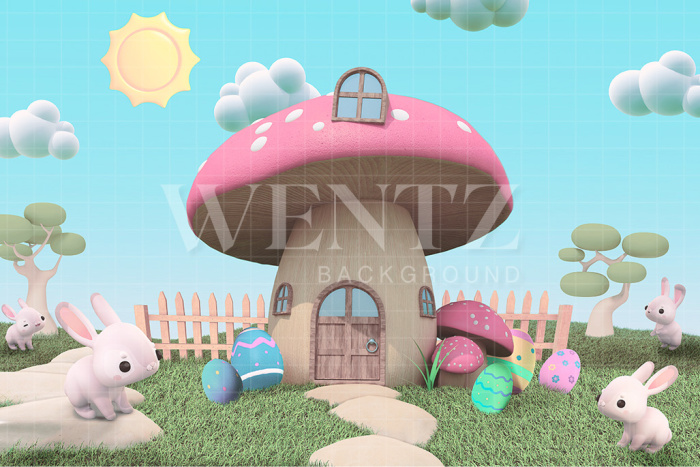 Fabric Photography Background Easter Bunny House / Backdrop 2587