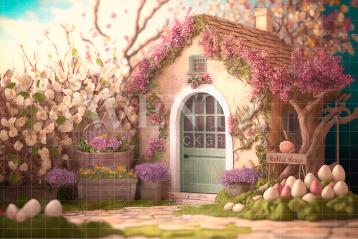 Fabric Photography Background Easter Bunny House / Backdrop 2597