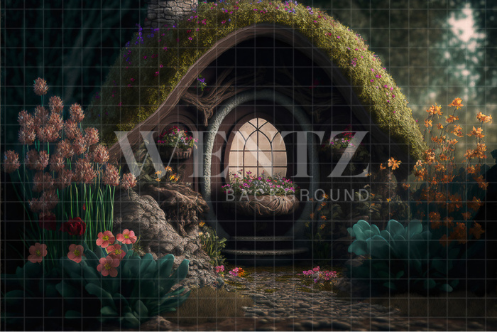Fabric Photography Background Cabin with Flowers / Backdrop 2615