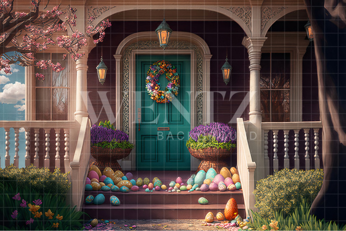Fabric Photography Background Balcony with Easter Eggs / Backdrop 2621