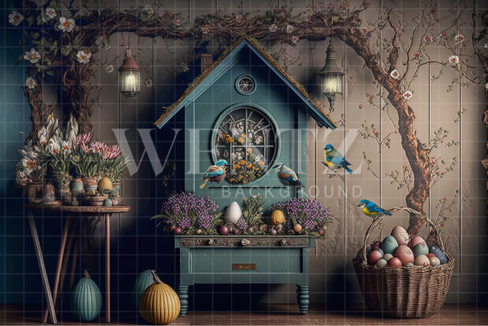 Fabric Photography Background Easter Scenery with Birds / Backdrop 2628