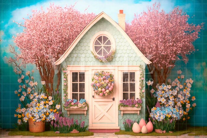 Fabric Photography Background Easter House / Backdrop 2629