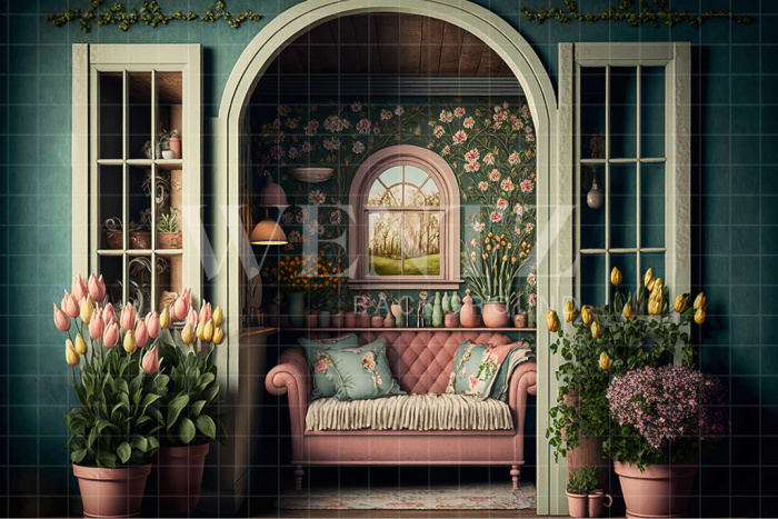 Fabric Photography Background Flowery Room with Sofa / Backdrop 2633