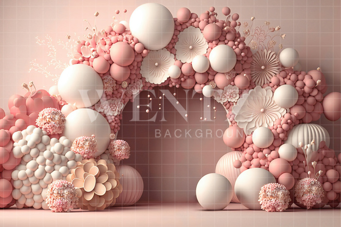 Fabric Photography Background Cake Smash Pink with Flowers / Backdrop 2646