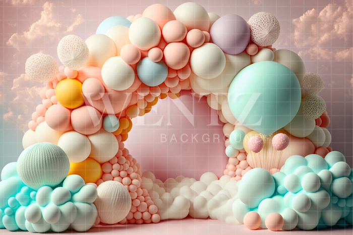 Fabric Photography Background Cake Smash Colorful with Clouds / Backdrop 2649