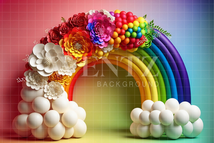 Fabric Photography Background Cake Smash Rainbow with Flowers / Backdrop 2653