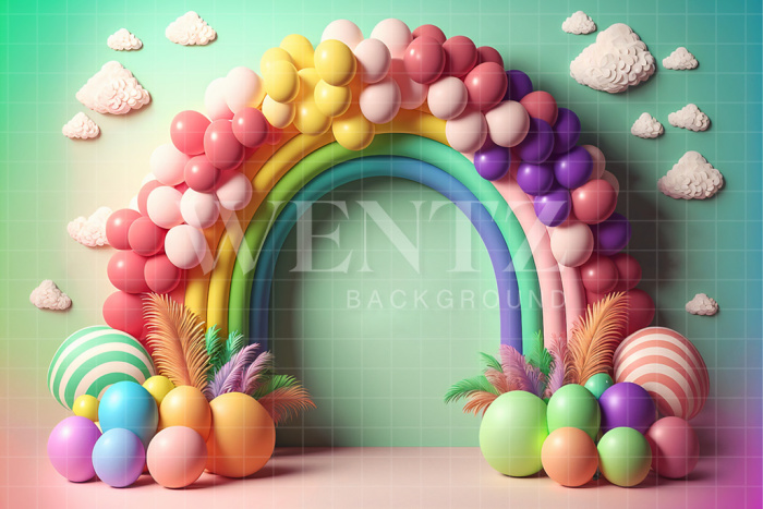 Fabric Photography Background Cake Smash Rainbow with Clouds / Backdrop 2654