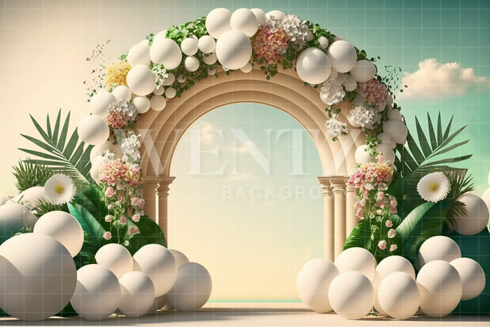 Fabric Photography Background Cake Arch with White Balloons / Backdrop 2661