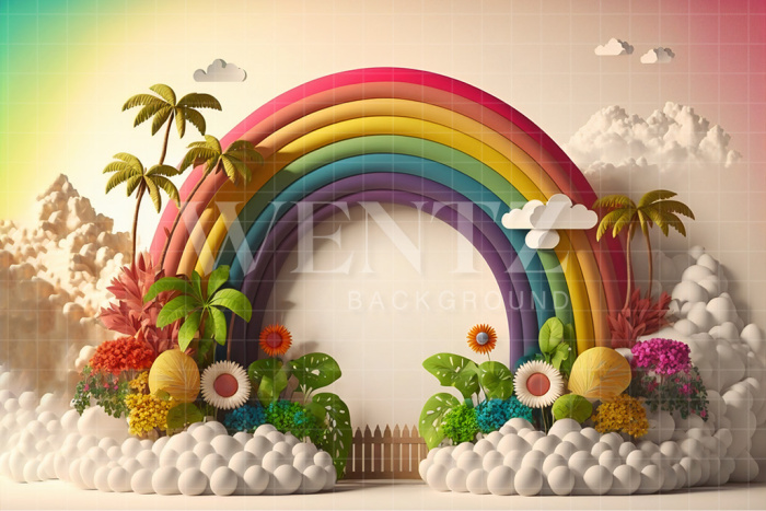 Fabric Photography Background Cake Smash Tropical Rainbow / Backdrop 2665