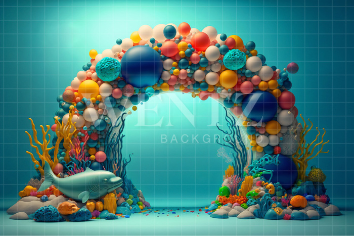 Fabric Photography Background Cake Smash Sea with Colorful Balloons / Backdrop 2678