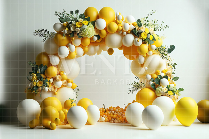 Fabric Photography Background Cake Smash Yellow with Flowers / Backdrop 2682