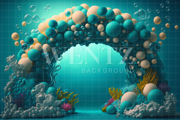 Fabric Photography Background Cake Smash Sea with Blue Balloons / Backdrop 2695