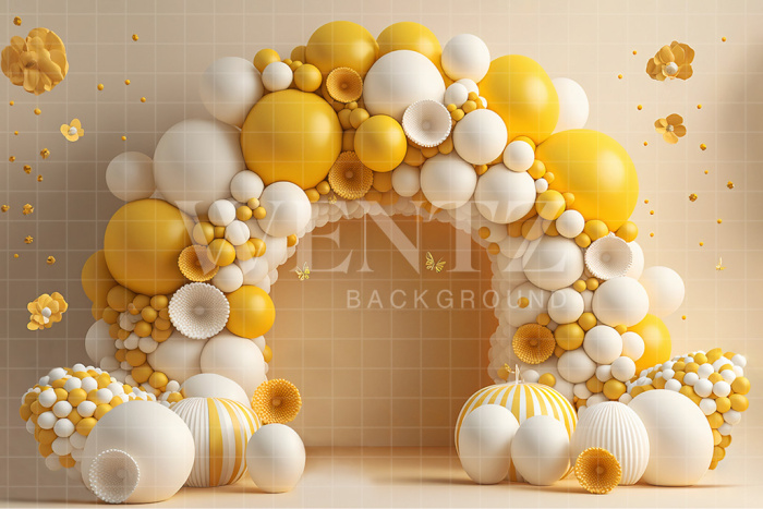 Fabric Photography Background Cake Smash Yellow with Flowers / Backdrop 2700