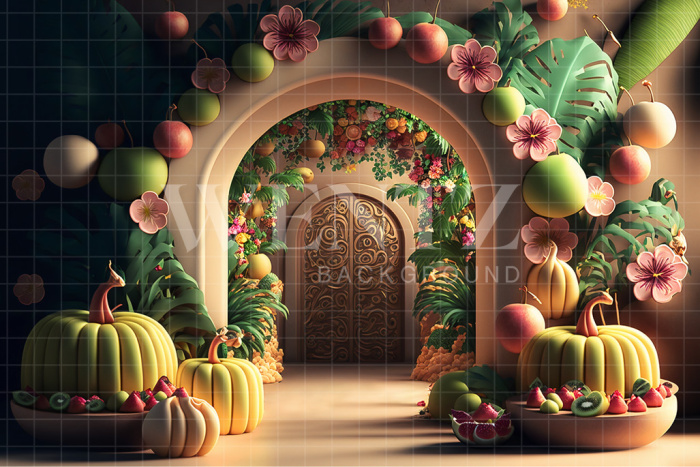 Fabric Photography Background Cake Smash Tropical with Fruits / Backdrop 2701