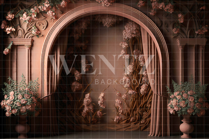 Fabric Photography Background Colorful Terracotta Scenery with Roses / Backdrop 2705
