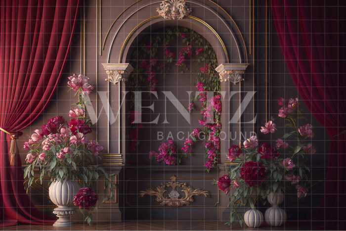 Fabric Photography Background Marsala Scenery with Roses / Backdrop 2706