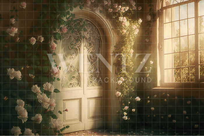 Fabric Photography Background Room with White Flowers / Backdrop 2708