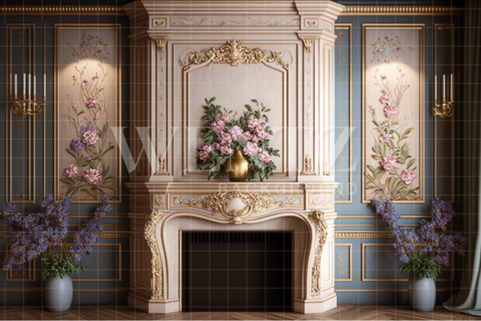 Fabric Photography Background Elegant Room with a Fireplace / Backdrop 2725