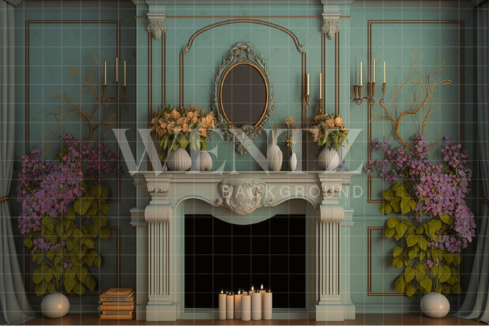 Fabric Photography Background Scenery with Fireplace and Candles / Backdrop 2728