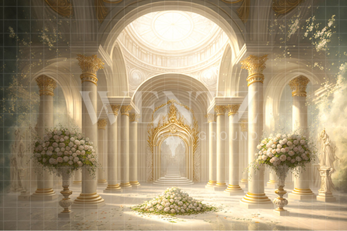 Fabric Photography Background Greek Room with White Flowers / Backdrop 2731