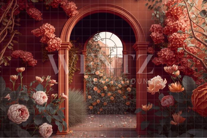 Fabric Photography Background Terracotta Scenery with Flowers / Backdrop 2746