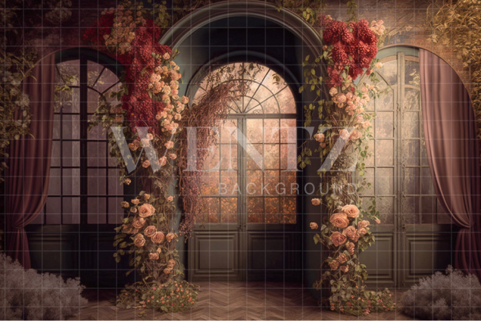 Fabric Photography Background Floral Scenery with Curtains / Backdrop 2748