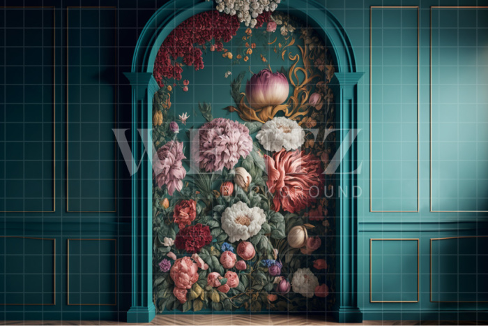 Fabric Photography Background Green Scenery with Flower Arch / Backdrop 2753