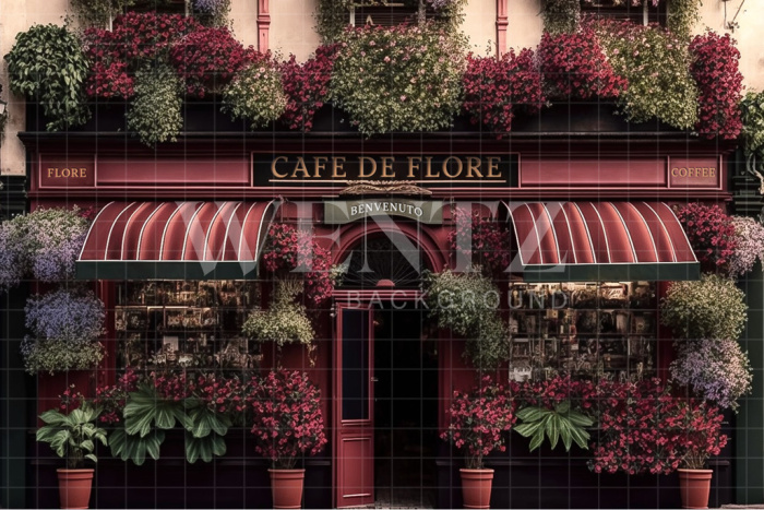 Fabric Photography Background Flowery Coffee Shop / Backdrop 2759