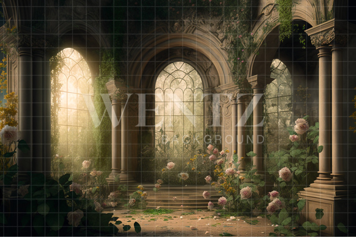 Fabric Photography Background Castle with Rose Garden / Backdrop 2760