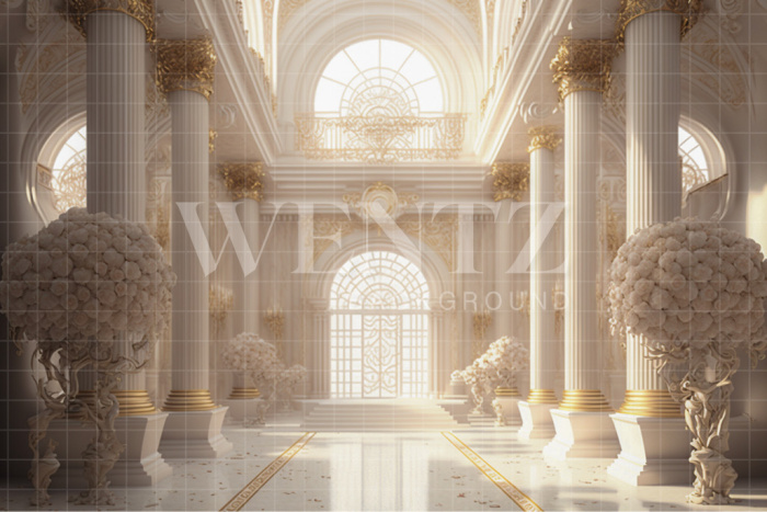 Fabric Photography Background Greek Palace with White Flowers / Backdrop 2761