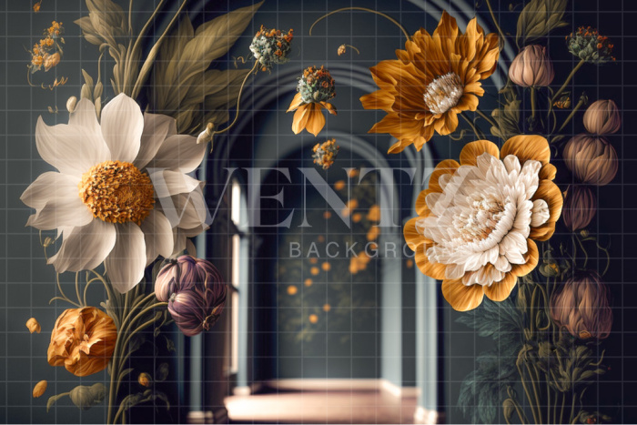 Fabric Photography Background Scenery Arch with Flowers / Backdrop 2768