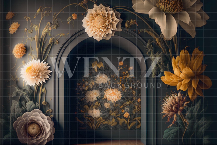 Fabric Photography Background Scenery Arch with Flowers / Backdrop 2769