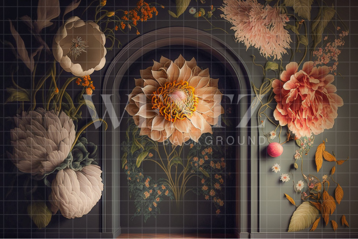 Fabric Photography Background Scenery Arch with Flowers / Backdrop 2770