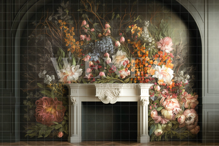 Fabric Photography Background Room with Flowery Fireplace / Backdrop 2771