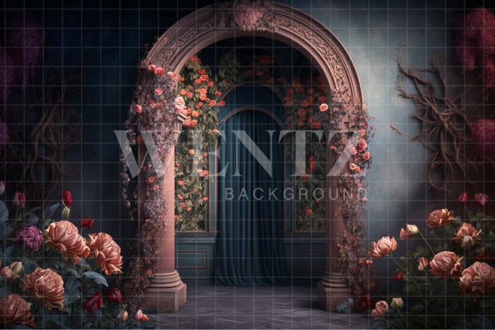 Fabric Photography Background Mother's Day Arch with Blue Curtain / Backdrop 2772