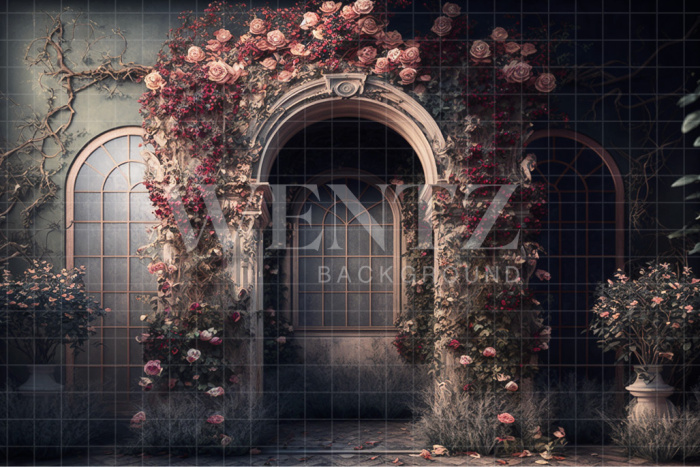 Fabric Photography Background Arch with Roses / Backdrop 2774
