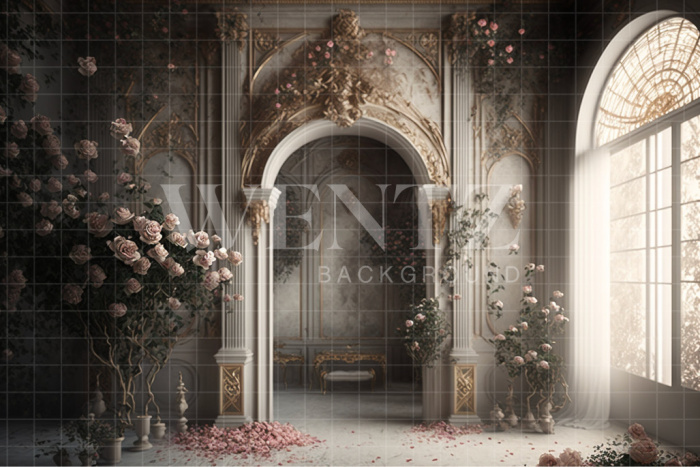 Fabric Photography Background Mother's Day Gray Room with Flowers / Backdrop 2777