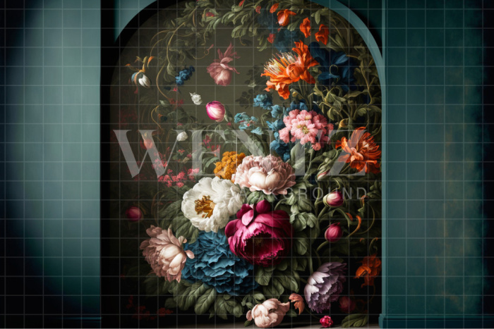 Fabric Photography Background Scenery Arch with Flowers / Backdrop 2780