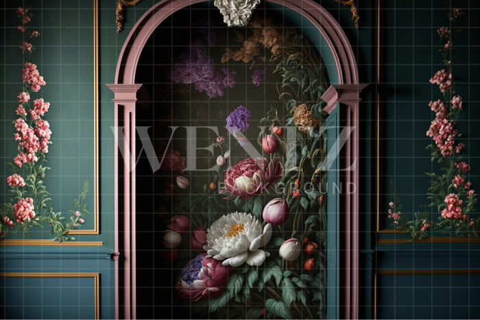 Fabric Photography Background Scenery Arch with Flowers / Backdrop 2782