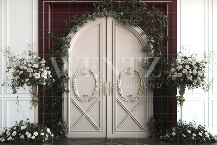 Fabric Photography Background White Door with Roses / Backdrop 2791