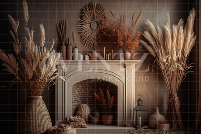 Fabric Photography Background Boho Room with Fireplace / Backdrop 2797