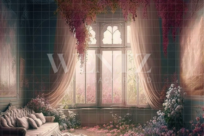 Fabric Photography Background Flowery Room with Couch / Backdrop 2804