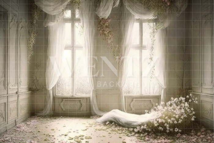 Fabric Photography Background White Room with Flowers / Backdrop 2805