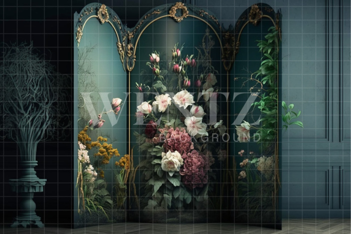 Fabric Photography Background Scenery with Floral Dressing Screen / Backdrop 2810