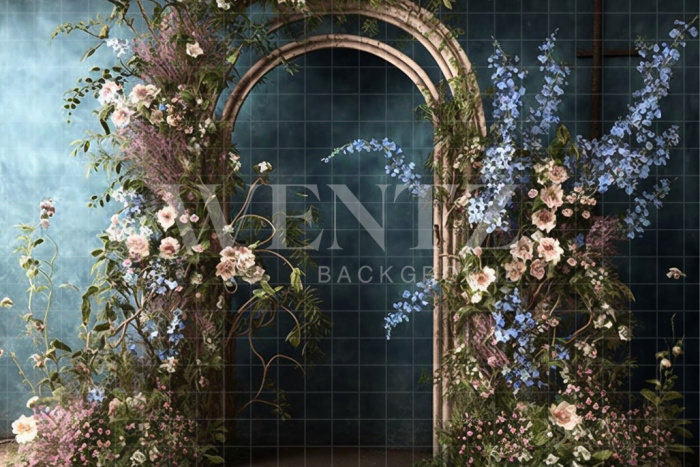 Fabric Photography Background Set Arch with Blue Flowers / Backdrop 2819